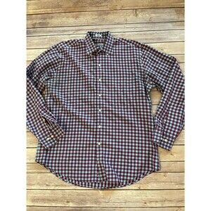 PETER MILLAR 100% cotton long-sleeved buttoned Shirt purple & blue plaid LARGE